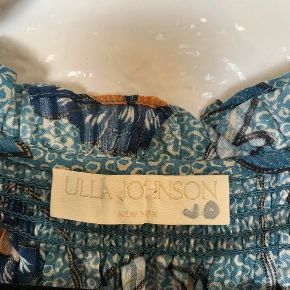 Ulla Johnson Annie Top Womens 2 Cornflower Blue Floral Cotton Blend Blouse Boho - Picture 5 of 15